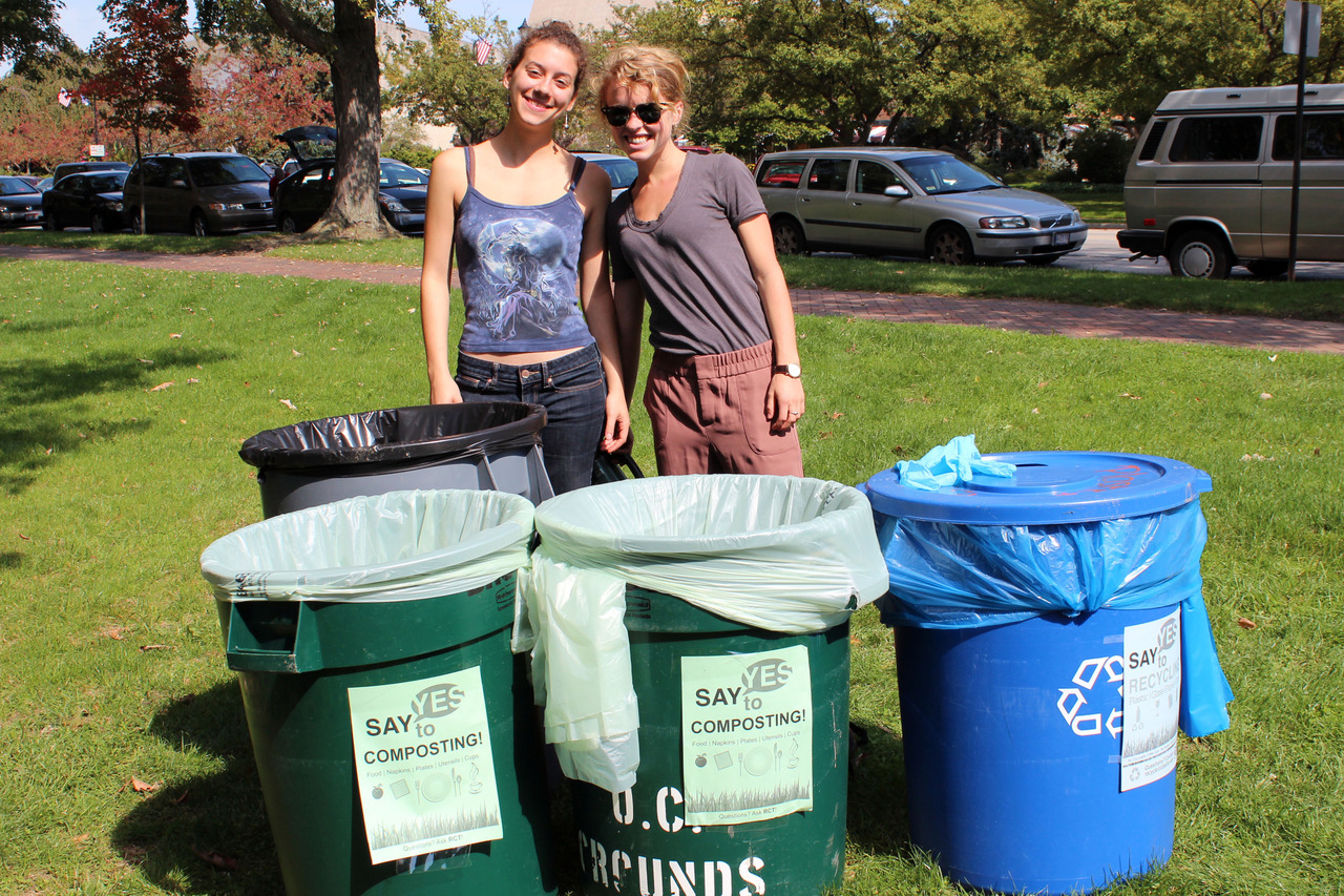 Oberlin students support composting and recycling in sunny Tappan.